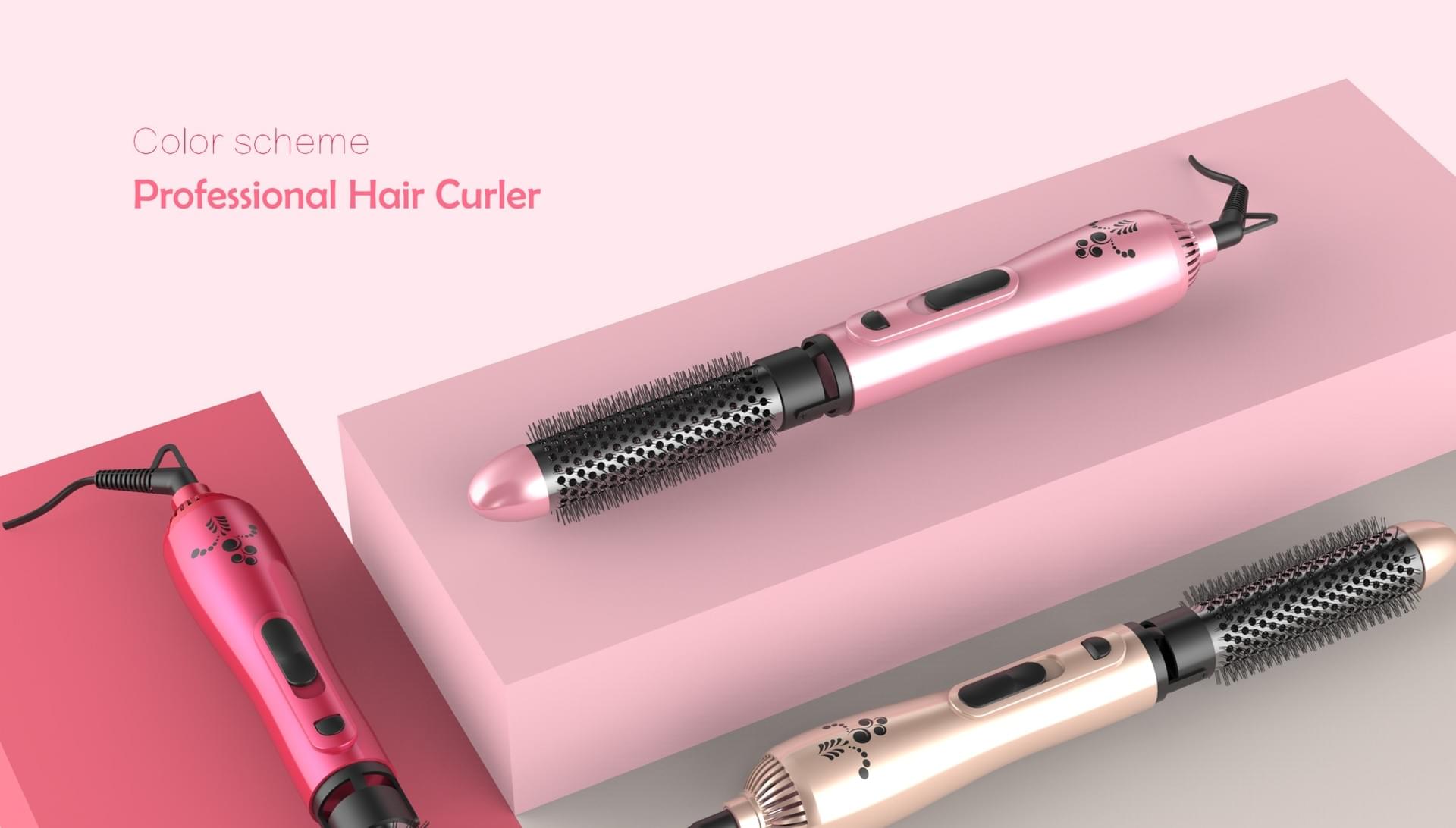 Hair curlers in pink, rose and champagne colors