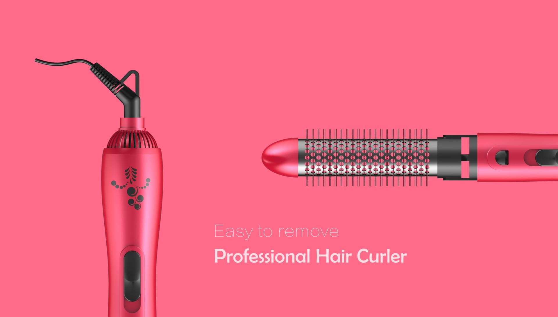 Pink hair curler with detachable styling brush